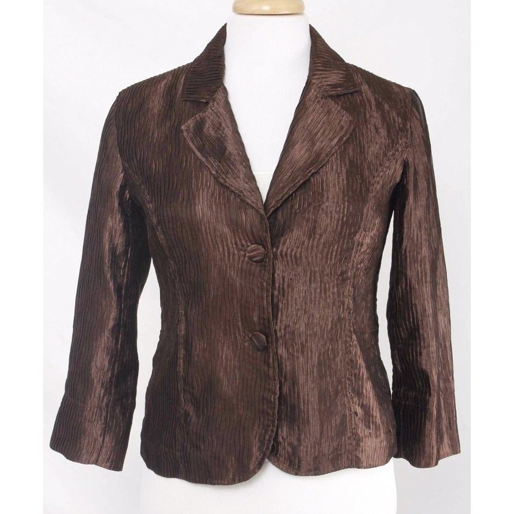CHICO'S Brown Knife Pleat Textured Button Women's Blazer Chico's 1
